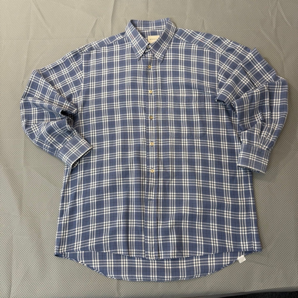 BRULI Plaid Button Down Mens L Blue Swiss Handcrafted Luxury Shirt